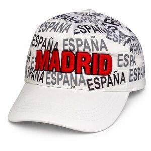 New MADRID Embroidered White Cap with España Print